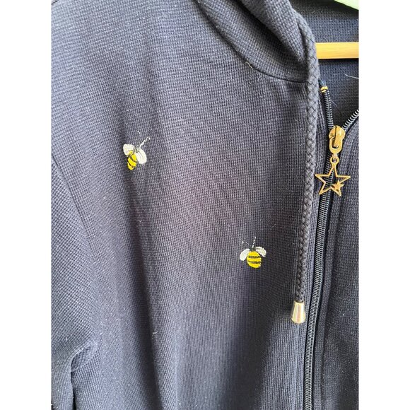 220 Hikory vintage cat and bee print zip-up sweater waffle knit size MEDIUM - Picture 4 of 8